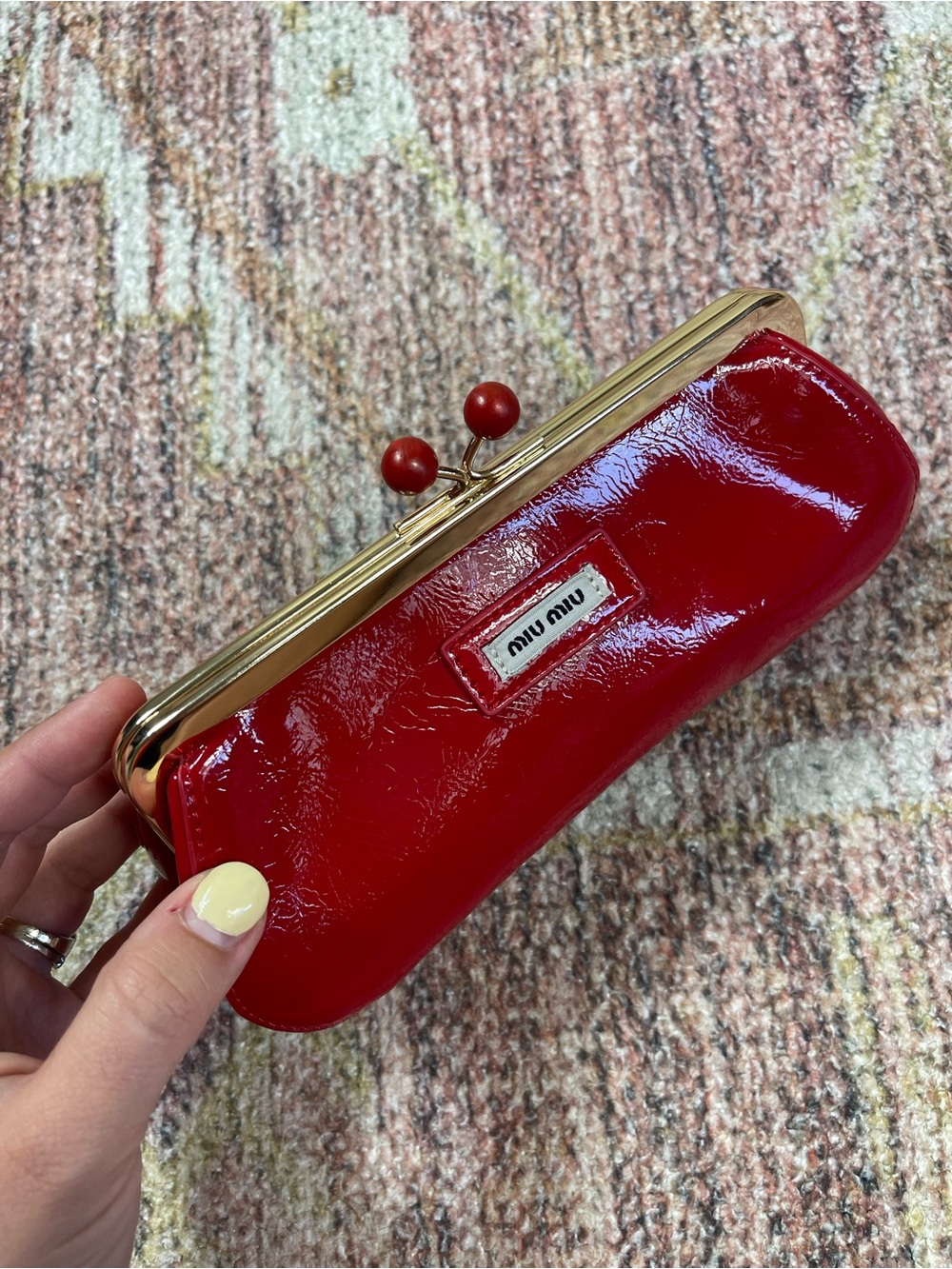 Miu Miu Red Patent Leather Kiss-Lock Clutch - Picture 3 of 9